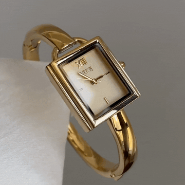 Minimalist Gold Bangle Quartz Watch with Square Dial for Women