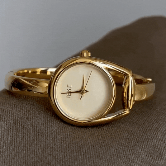 Minimalist Gold Bangle Quartz Watch with Horseshoe Clasp No-Index Dial for Women