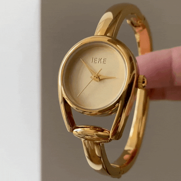 Minimalist Gold Bangle Quartz Watch with Horseshoe Clasp No-Index Dial for Women