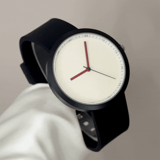 Minimalist Edge: White Round Dial Watch with Black Bezel & Black Silicone Strap