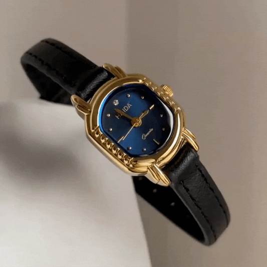 Midnight Grace – Women’s Blue Oval Dial Quartz Watch with Black Leather Strap