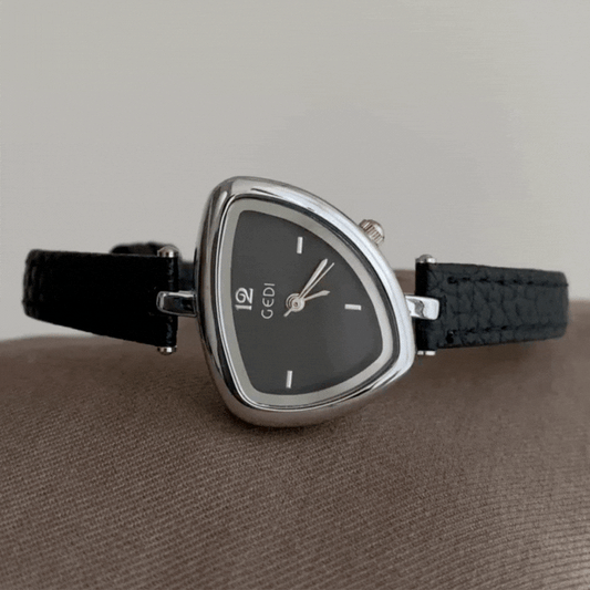 Nova Edge – Women’s Black Leather Silver Asymmetric Triangle Dial Quartz Watch