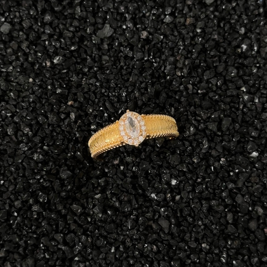 Wide Band Brushed Bead Ring with Diamond Accents - Adjustable Vintage Royal Style