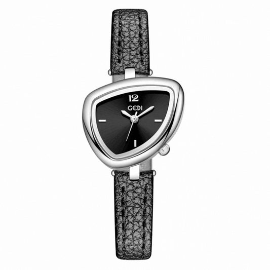 Nova Edge – Women’s Black Leather Silver Asymmetric Triangle Dial Quartz Watch