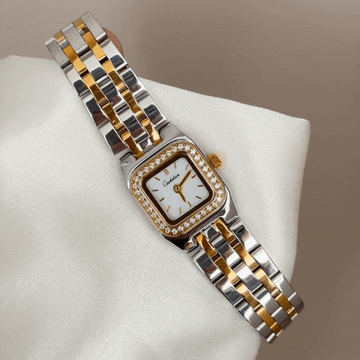 Urban Luxe Watch: White Rectangle Dial & Diamond Bezel