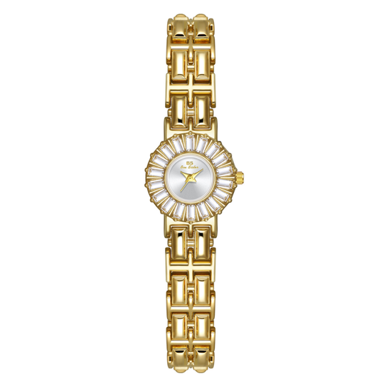 French Jewelry-Inspired Women’s Quartz Watch – Gold Bracelet with Small Round Dial