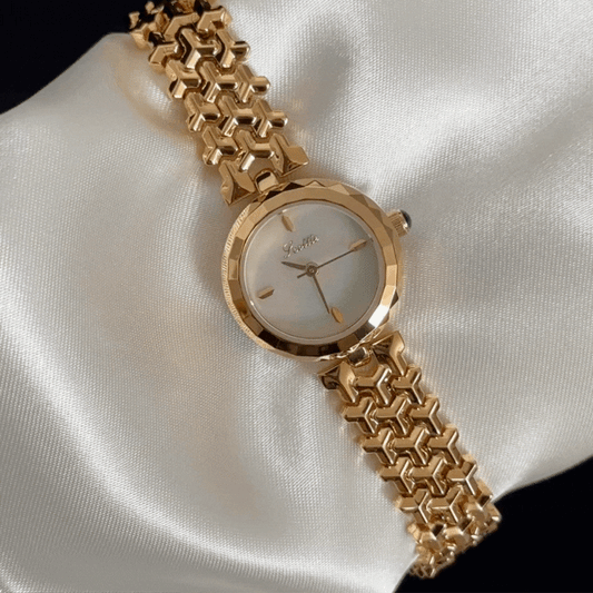 Urban Elegance White Round Mother-of-Pearl Dial Gold Alloy Watch
