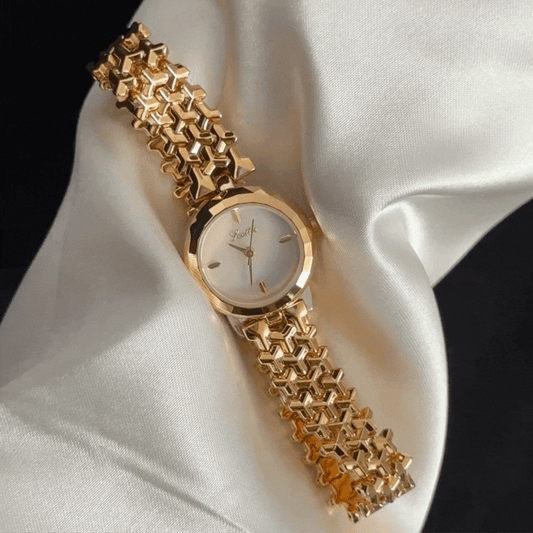 Urban Elegance White Round Mother-of-Pearl Dial Gold Alloy Watch