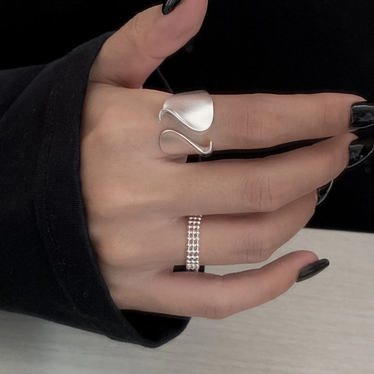 Adjustable Layered Beaded Chain Ring