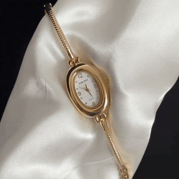 Vintage Classic White Bathtub Oval Dial Gold Bezel Bracelet-Style Alloy Watch