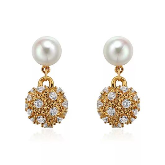 Filigree Cubic Zirconia & Freshwater Pearl Drop Earrings