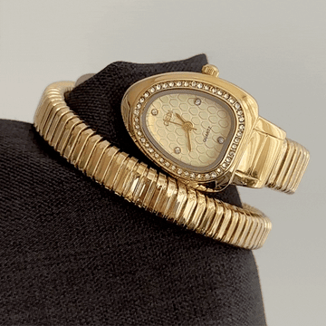 Mystic Mythic: Gold Serpenti Dial Watch with Gold Diamond Bezel & Loop Bracelet