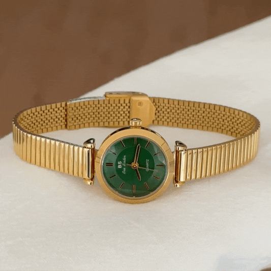 Classic Green Dial Vintage Watch - Gold-Tone Alloy Case & Bracelet