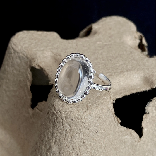 Vintage White Crystal Ring in Solid S925 Sterling Silver