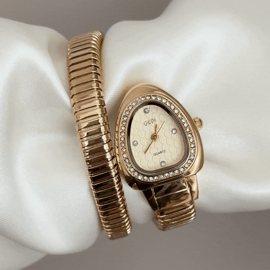 Mystic Mythic: Gold Serpenti Dial Watch with Gold Diamond Bezel & Loop Bracelet