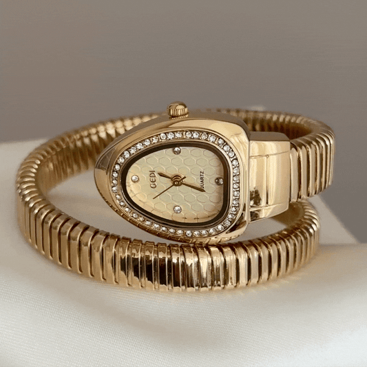 Gold Snake Bracelet Watch – Serpent Dial & Diamond Bezel
