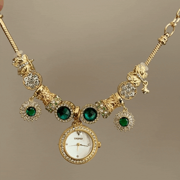 Luxury Gemstone Link Watch - White Dial Gold Diamond Quartz