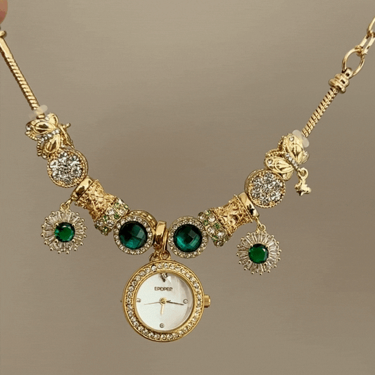 Luxury Gemstone Link Watch - White Dial Gold Diamond Quartz