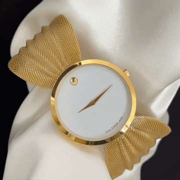 Exquisite Matching White Round Dial Gold Butterfly Mesh Watch Set with Bracelet