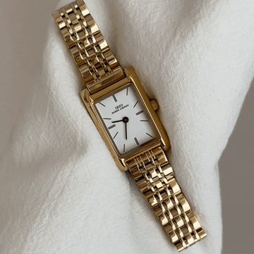 Parisian Classic - Gold Stainless Steel Bracelet Watch with White Rectangular Dial
