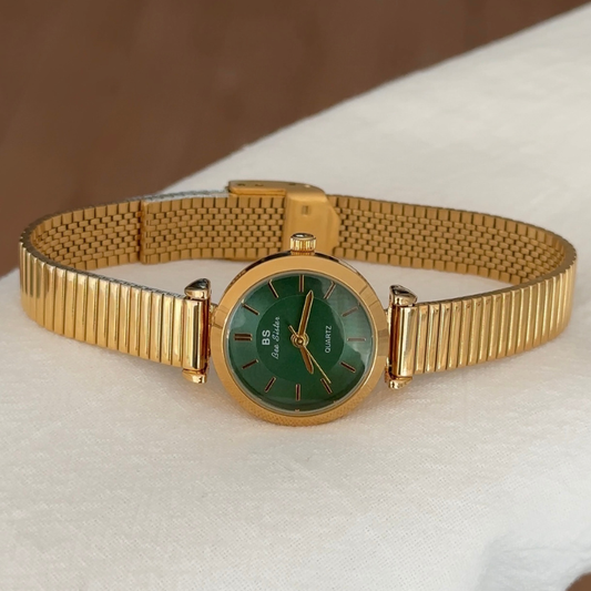 Classic Green Dial Vintage Watch - Gold-Tone Alloy Case & Bracelet