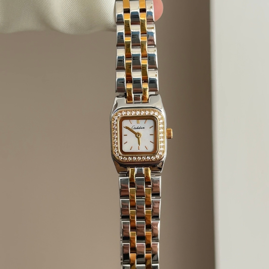 Urban Luxe Watch: White Rectangle Dial & Diamond Bezel