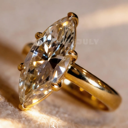 Vintage Marquise Moissanite Ring – 18K Gold Plated, Waterproof & Sweatproof