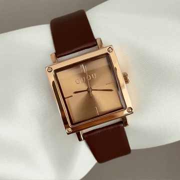 Casual Refinement: Rich Brown Rectangular Dial Watch with Brown Leather Strap
