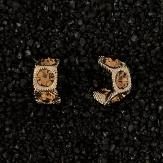 Elegant Brown Crystal Hoop Earrings for Women - Electroplated Stud Design