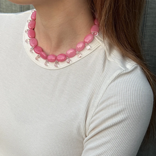 Handmade Natural Stone & Glaze Beaded Collarbone Necklace