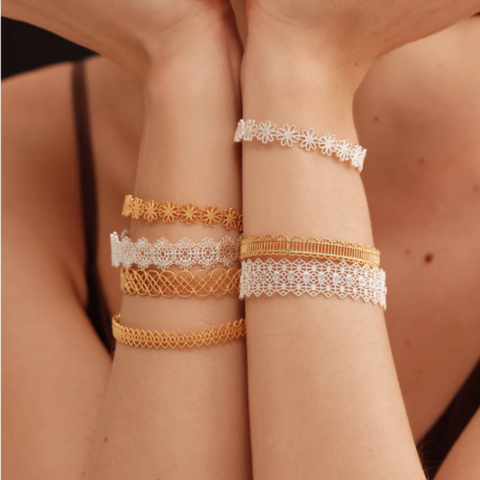 French Vintage Embroidered Lace Openwork Crystal Bracelet