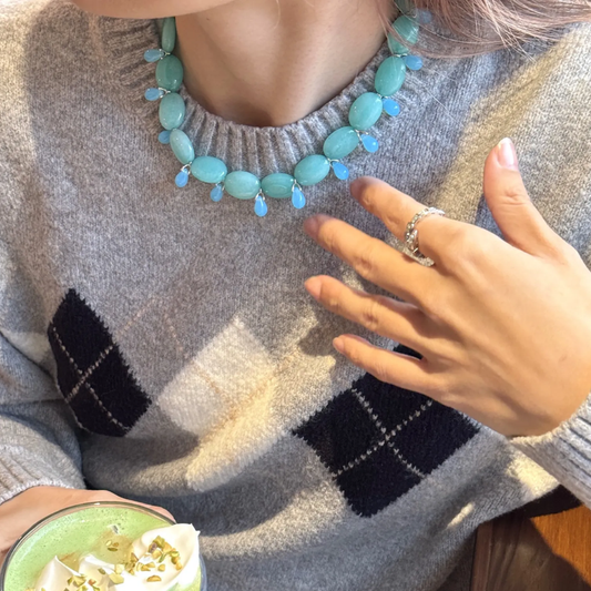 Handmade Natural Stone & Glaze Beaded Collarbone Necklace