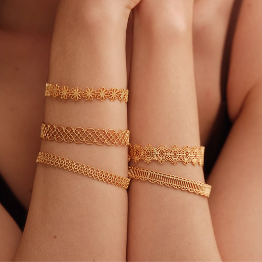 French Vintage Embroidered Lace Openwork Crystal Bracelet