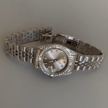 Starlit Grace – Women’s Silver Full Crystal Grey Dial Quartz Watch