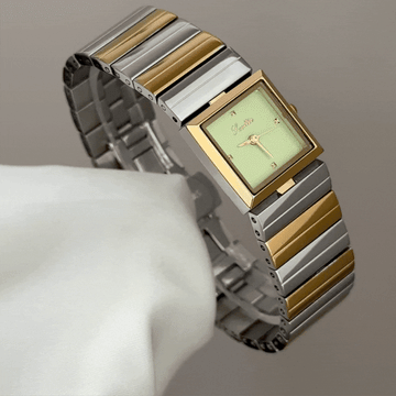 Natural Elegance: Green Square Dial Watch with Gold Square Bezel & Bracelet