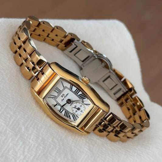 Vintage Elegant Square White Dial Watch with Gold Case and Bracelet and Quartz Movement