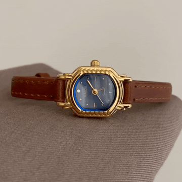 Reloj de flor de piedra preciosa: reloj de cuarzo marrón y azul