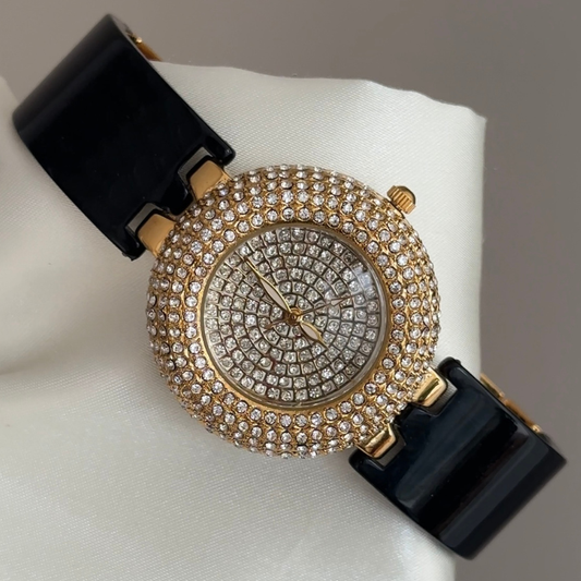 Opulent White Diamond Dial & Gold Bezel Alloy Bracelet Watch