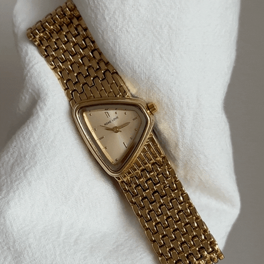 Gold Women Triangle Dial Watch Wide Strap Quartz Minimalist Style – Prism