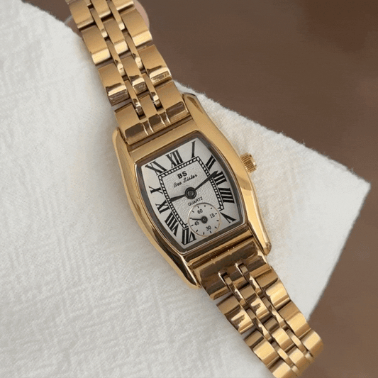 Vintage Elegant Square White Dial Watch with Gold Case and Bracelet and Quartz Movement