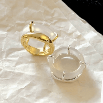 Icy White Chalcedony Double-Layer Ring – Statement Index Finger Ring