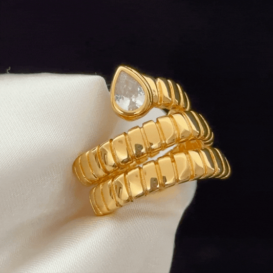 Designer Snake Bone Ring Micro-set with Zircon & Spinel - Genuine Gold Plated