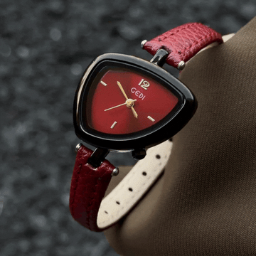 Red Women Watch – Irregular Triangle Face Dainty Watch Leather Strap Unique Style | Flame