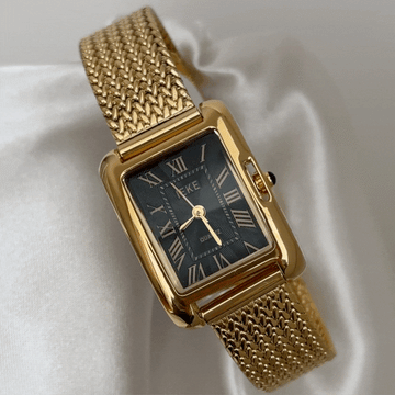 Vintage Square Gold Dial Watch with Gold-Tone Case & Wheat-Textured Alloy Bracelet