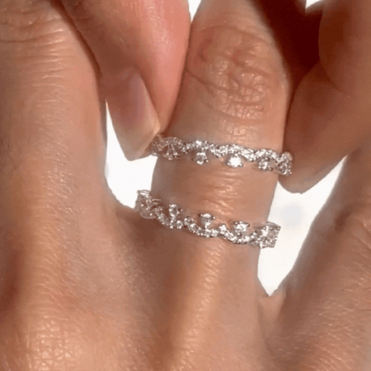Elegant Lace-Inspired Stacking Ring with Micro Pavé Stones
