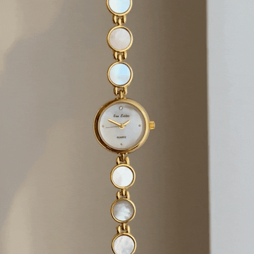 Elegant Gold-Tone Watch with White Mother-of-Pearl Dial & Alloy Bracelet