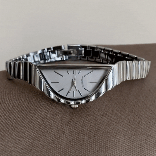 grey half‑moon dial women watch silver strap