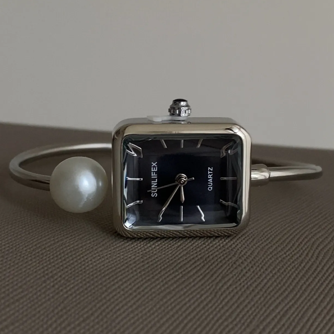 silver pearl bracelet watch