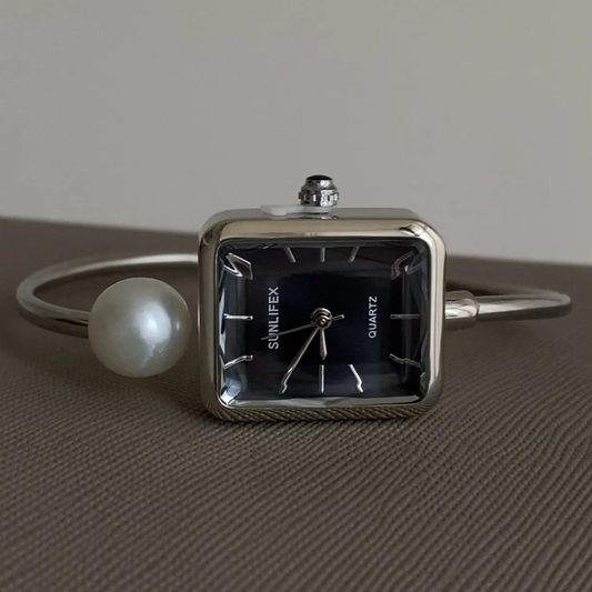 silver pearl bracelet watch