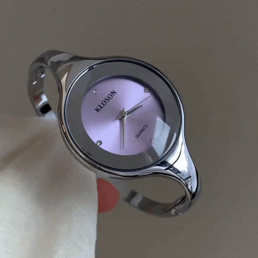 silver lavender dial bangle watch women  